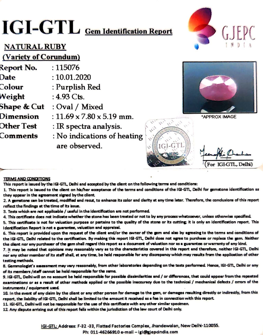 5.48 Ratti Natural Neo Burma Ruby with Govt. Lab Certificate-(3441)