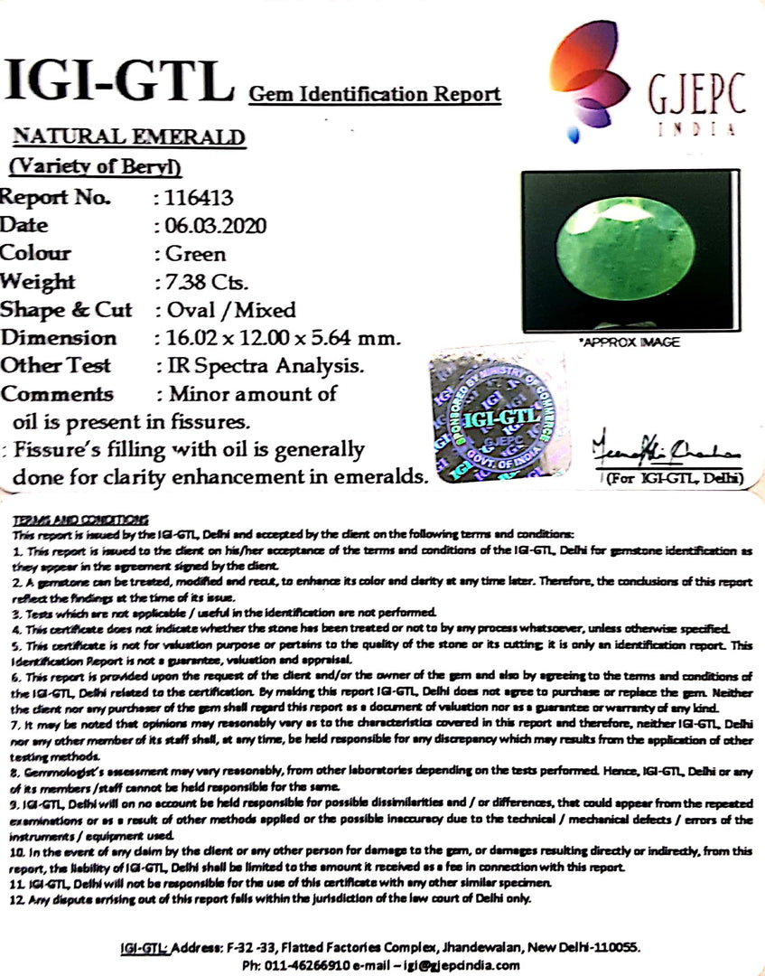 8.20 Ratti Natural Panna Stone with Govt. Lab Certificate (2331)
