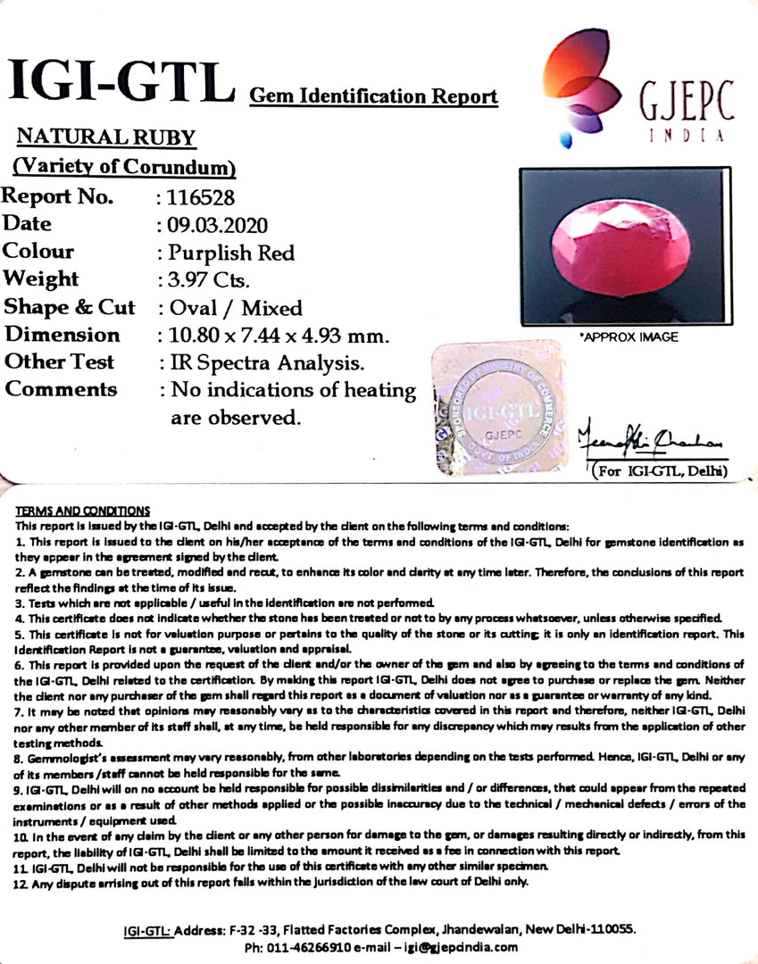 4.41 Ratti Natural Neo Burma Ruby with Govt Lab Certificate-(4551)