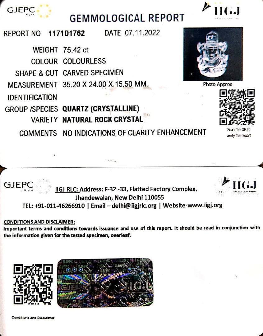75.42/CT Spathik Shree Ganesh with Govt. Lab Certificate