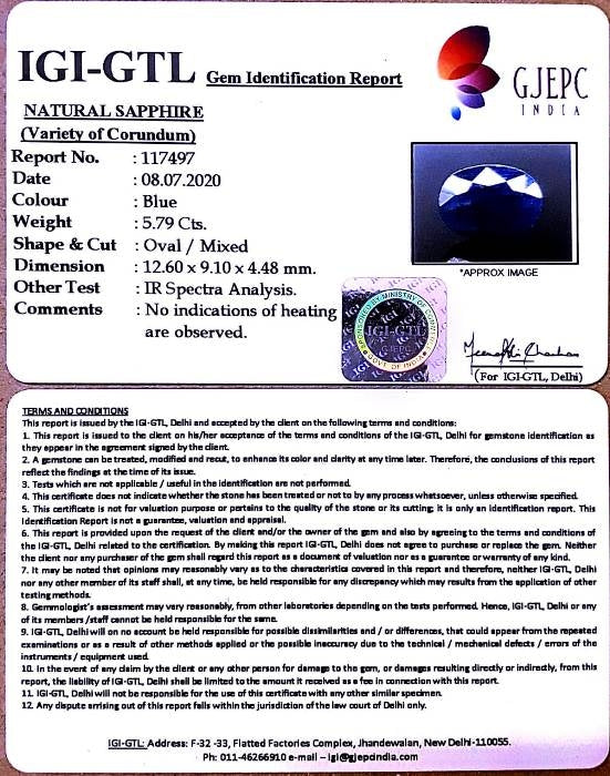 6.43 Ratti Natural Neelam with Govt Lab Certificate-(2331)