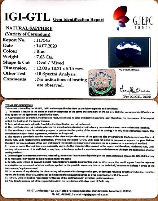 8.47 Ratti Natural Neelam with Govt Lab Certificate-(2331)
