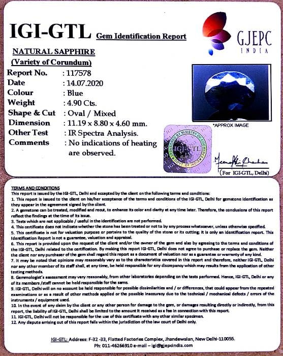 5.44 Ratti Natural Neelam with Govt Lab Certificate-(2331)