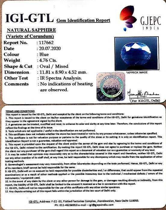5.29 Ratti Natural Neelam with Govt Lab Certificate-(2331)