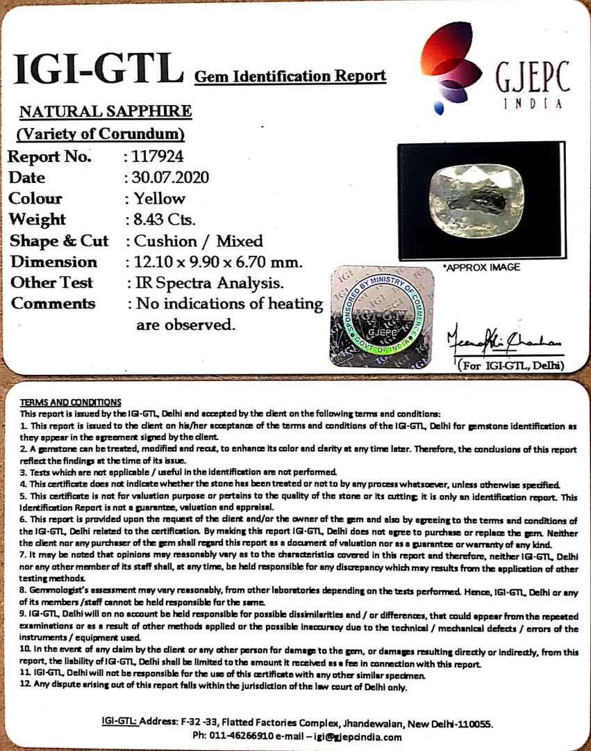 8.43/CT Natural Ceylonese Pukhraj Stone with Govt Lab Certificate-16650