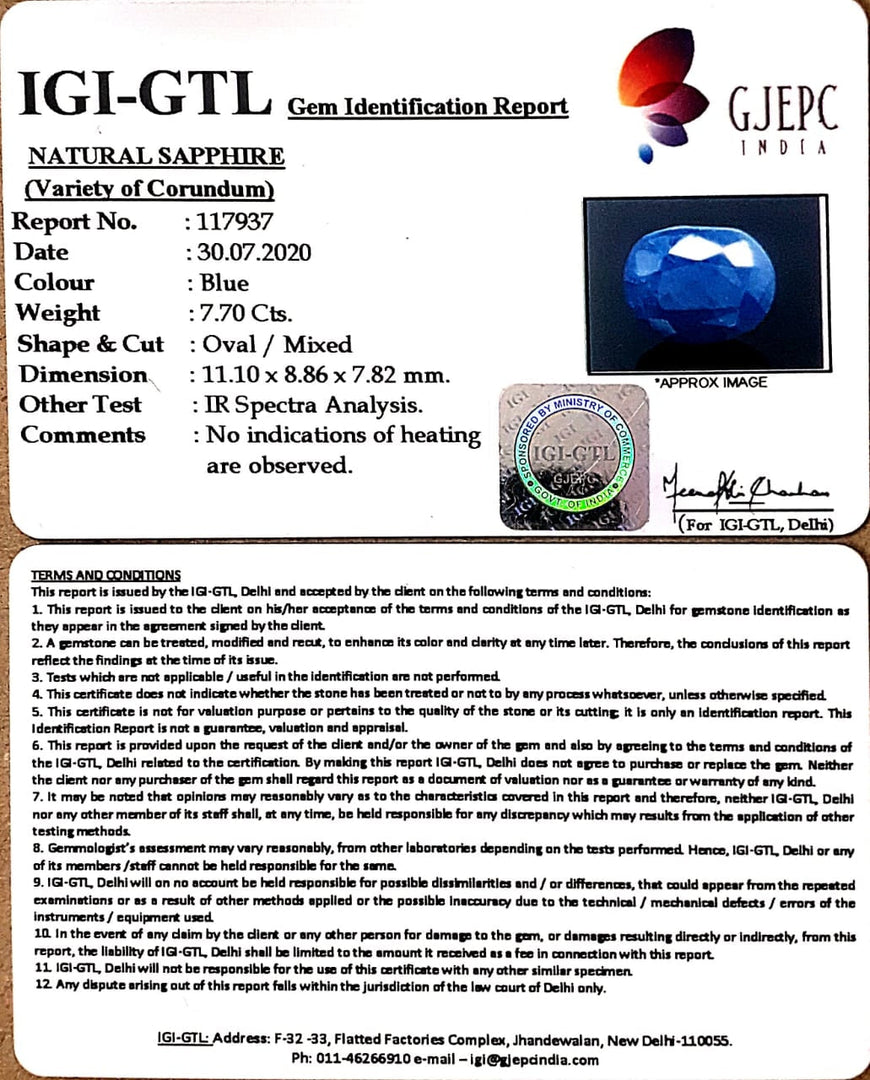 8.55 Ratti Natural Neelam with Govt Lab Certificate-(2331)