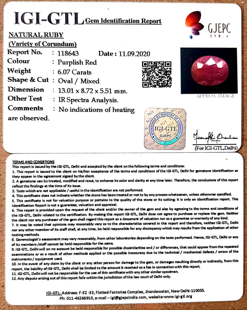 6.73 Ratti Natural Ruby with Govt Lab Certificate-(5661)