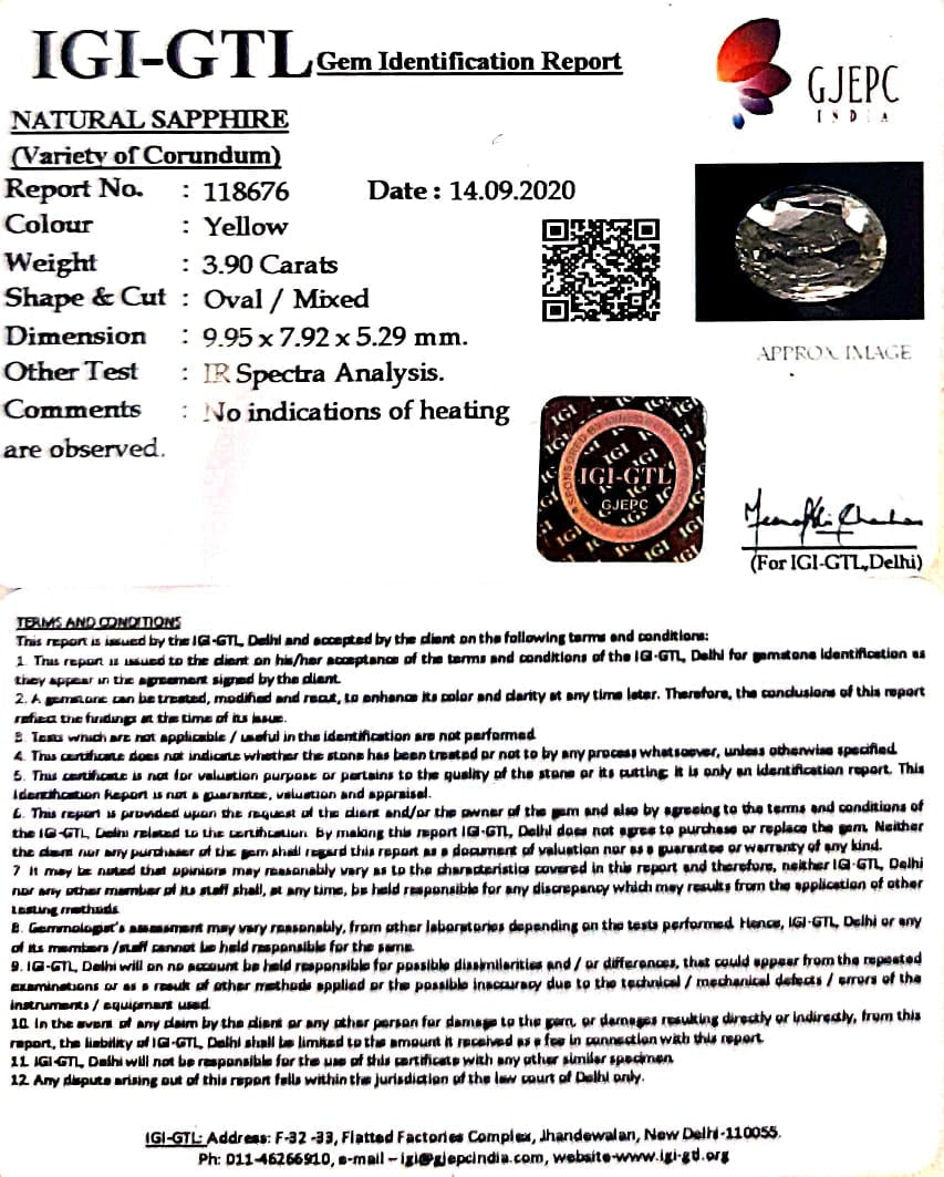 3.90/CT Natural Ceylonese Pukhraj Stone with Govt Lab Certificate-YELSA9V