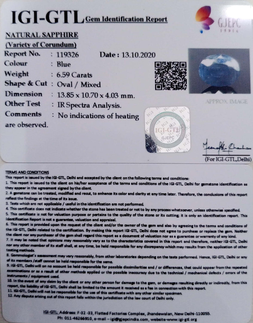 7.31 Ratti Natural Blue Sapphire with Govt Lab Certificate-(2331)