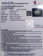 Load image into Gallery viewer, 3.15/CT Natural Chrysoberyl Cat's Eye with Govt. Lab Certificate (6771)