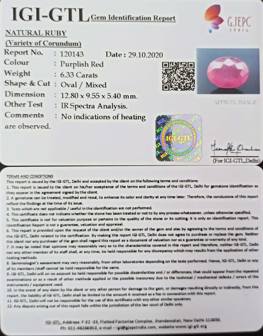 7.02 Ratti Natural Ruby with Govt Lab Certificate-(12210)
