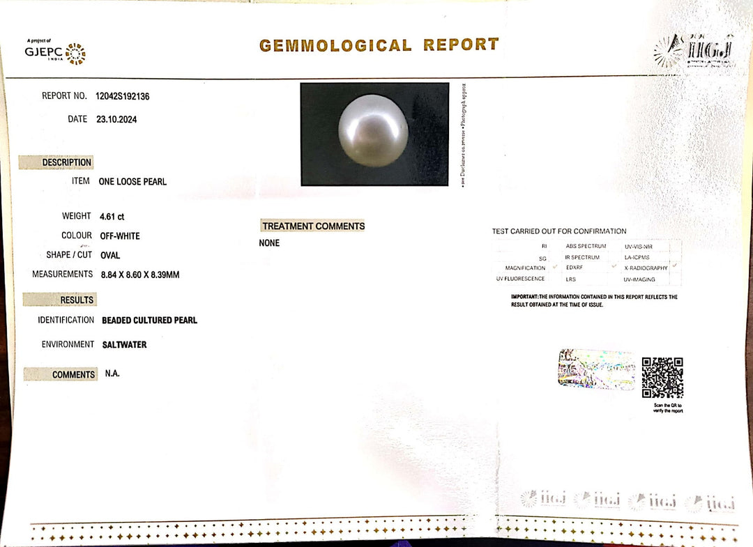 4.61/CT Natural South Sea Pearl with Govt. Lab Certificate-1550