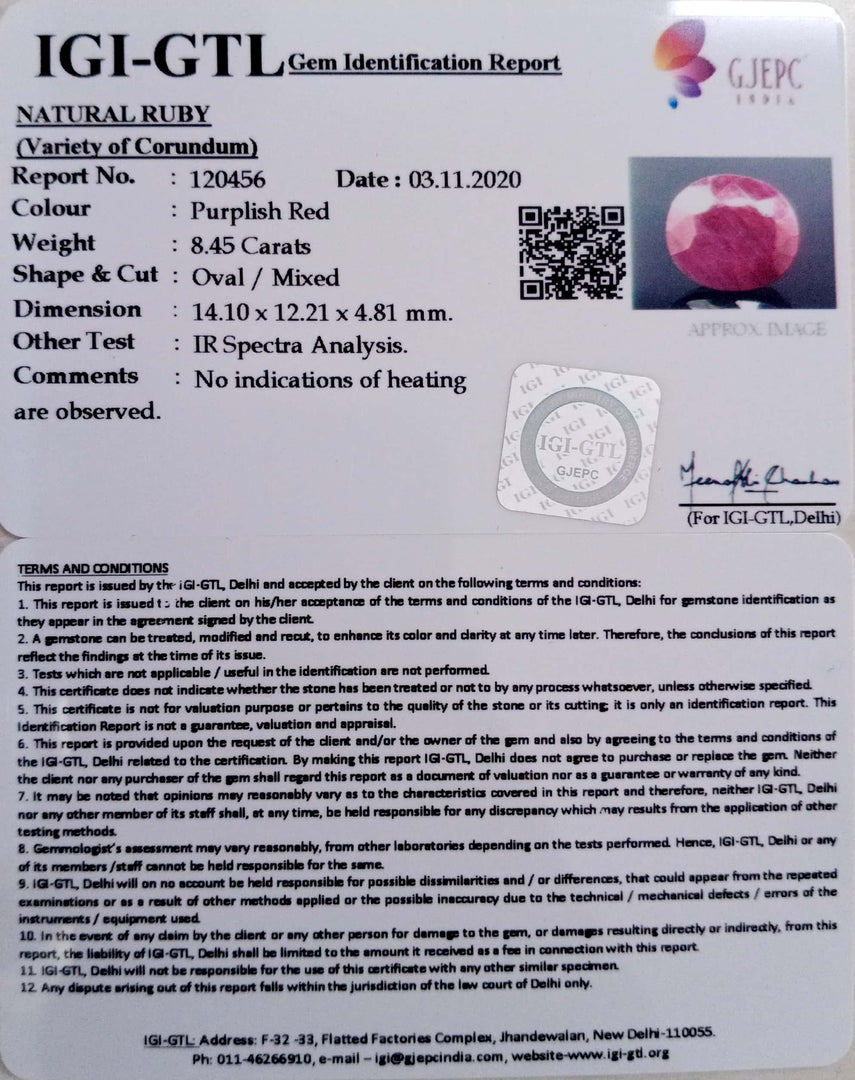 9.37 Ratti Natural Indian Ruby with Govt. Lab Certificate-(1221)