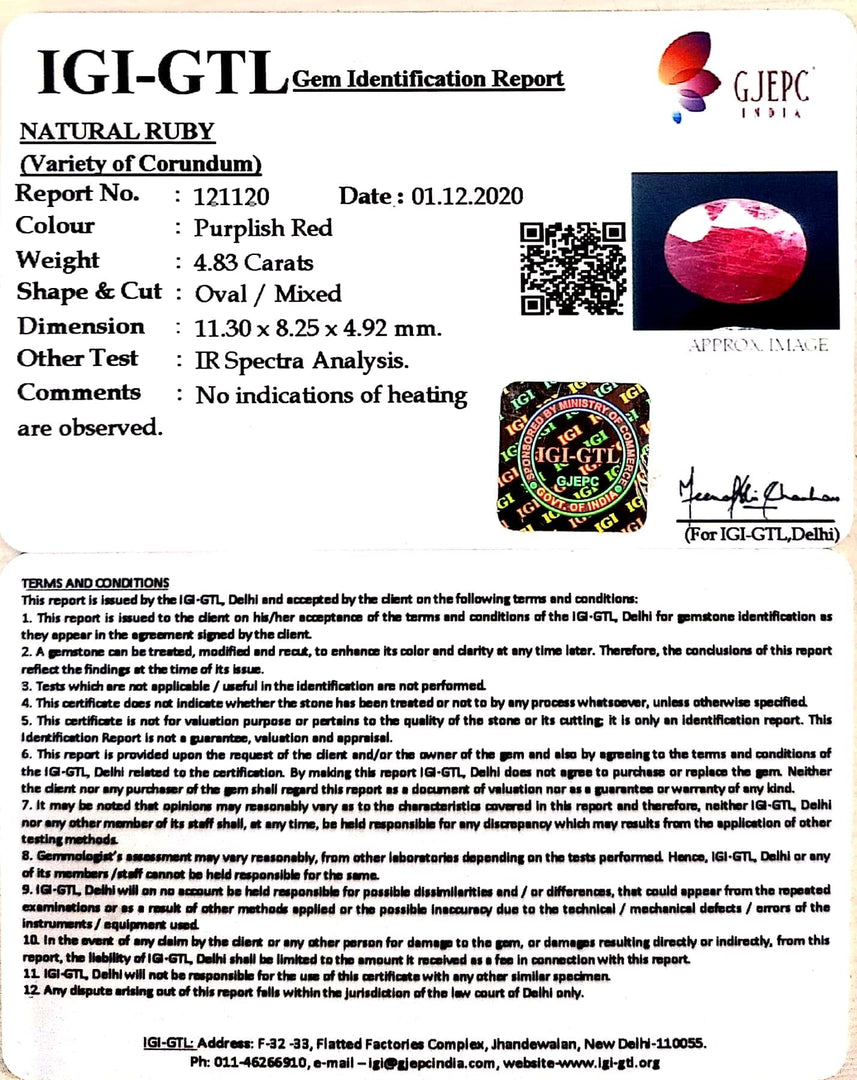 5.36 Ratti Natural Neo Burma Ruby with Govt. Lab Certificate-(3441)