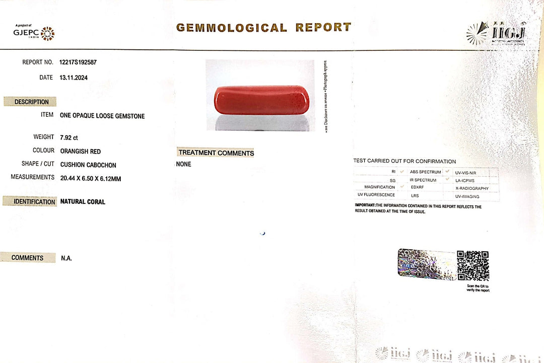 7.92/Carat Natural Cylindrical Red Coral-1800