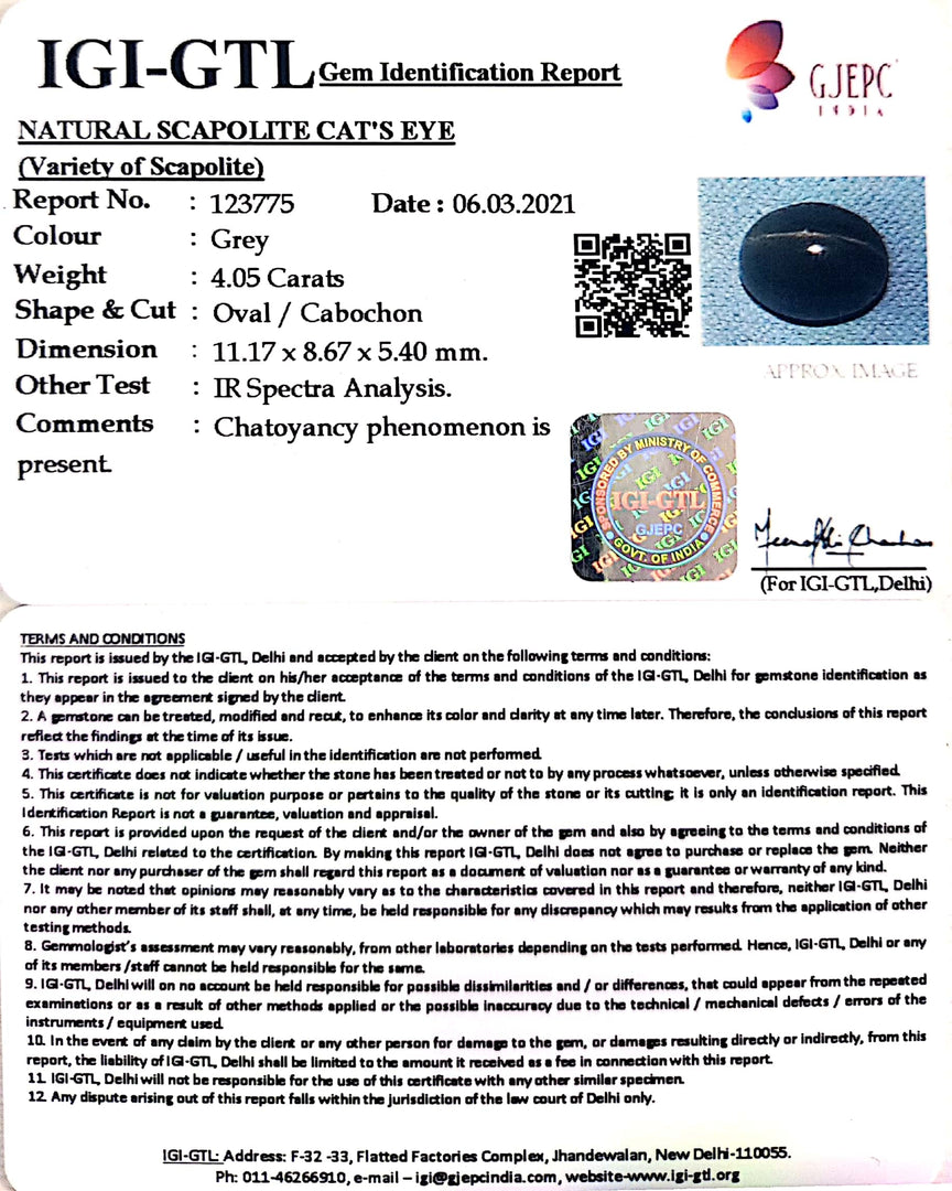 4.49 Ratti Natural Scapolite Cat's Eye with Govt. Lab Certified-(1221)