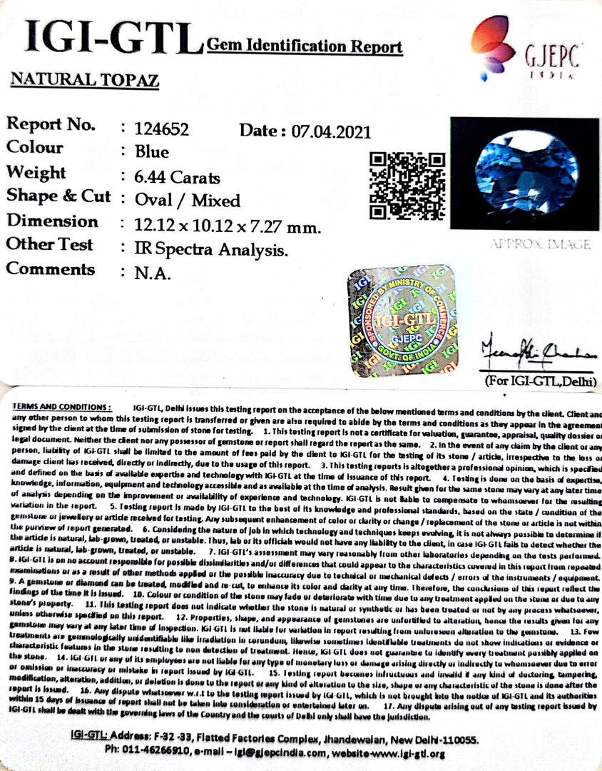 7.14 Ratti Blue Topaz with Govt Lab Certificate-(1650)
