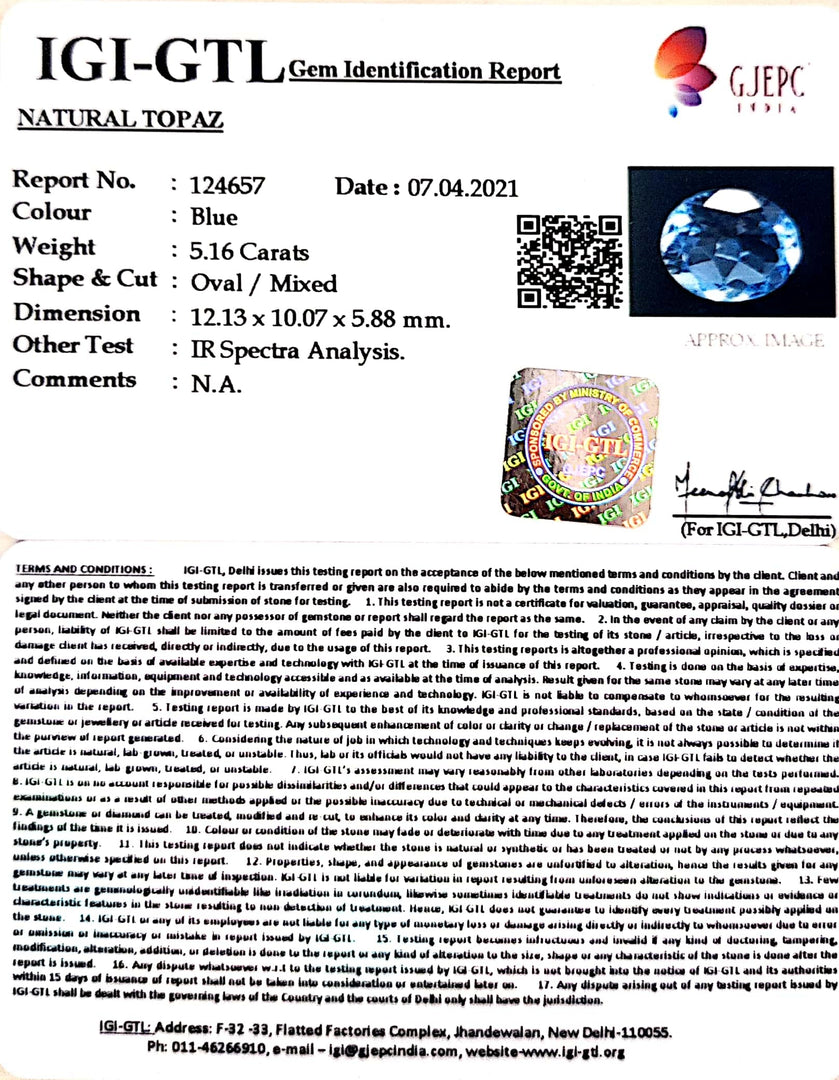 5.72 Ratti Blue Topaz with Govt Lab Certificate-(1650)
