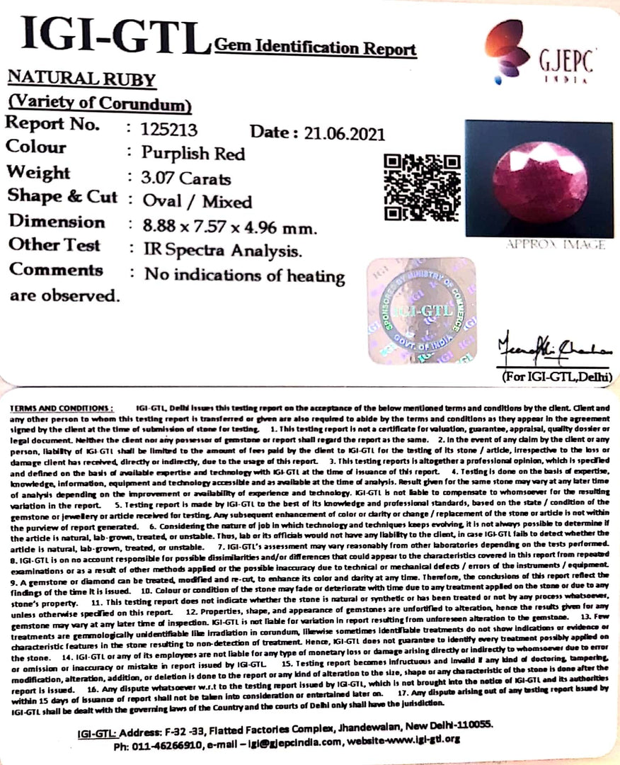 3.40 Ratti Natural Neo Burma Ruby with Govt. Lab Certificate-(3441)