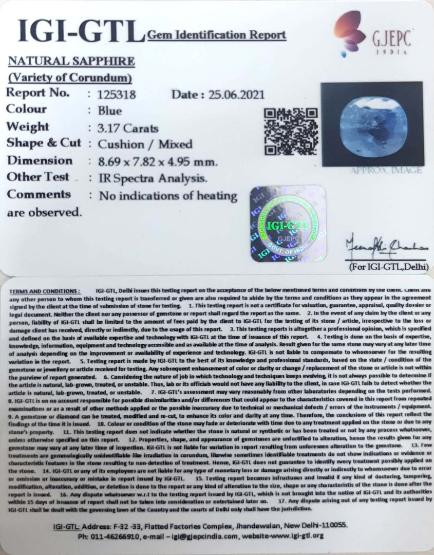 3.17/CT Natural Ceylonese Neelam with Govt Lab Certificate-BLUSA9S