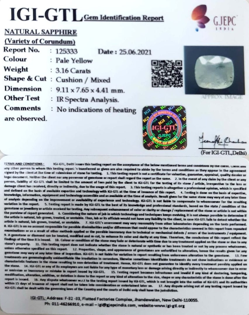 3.16/CT Natural Ceylonese Pukhraj with Govt Lab Certificate-6771
