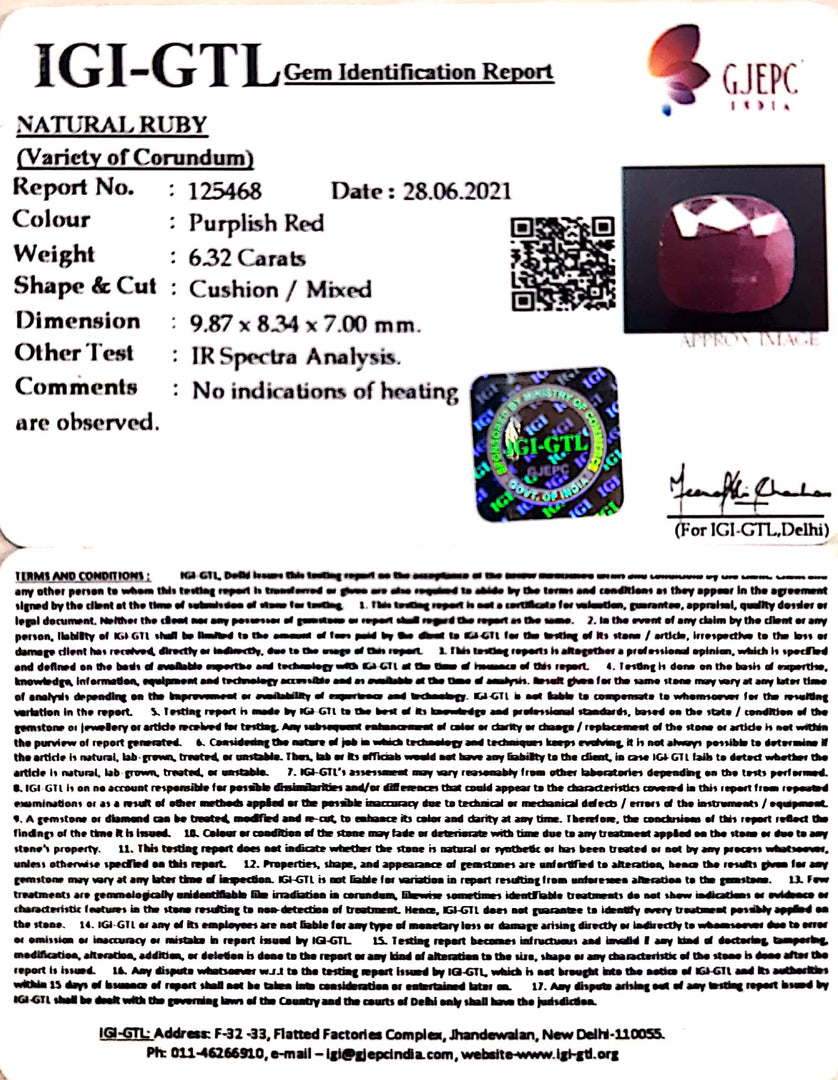 7.01 Ratti Natural New Burma Ruby with Govt. Lab Certificate-(4551)