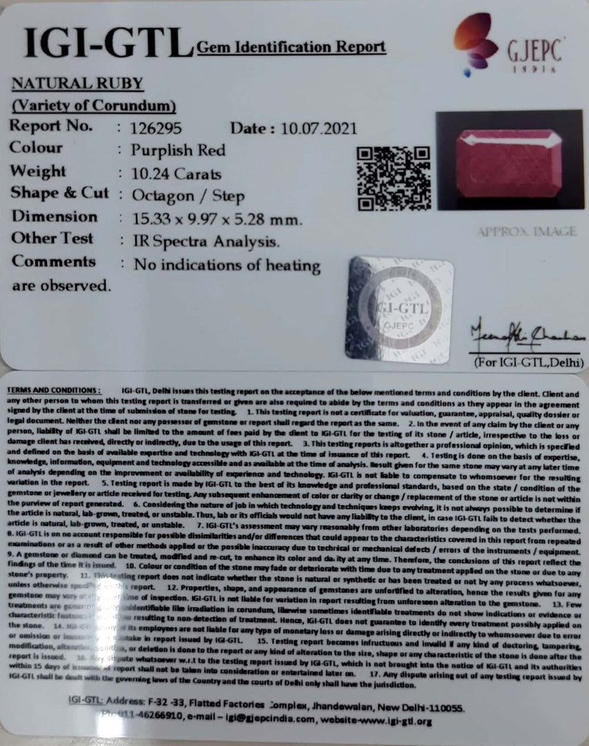 10.24/CT Natural new burma Ruby with Govt. Lab Certificate (2331)