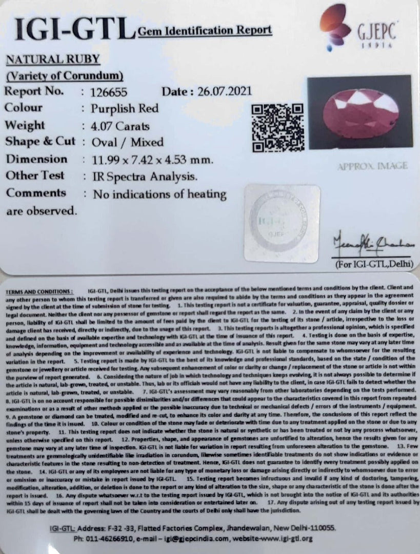 4.51 Ratti Natural Ruby with Govt Lab Certificate-(7881)