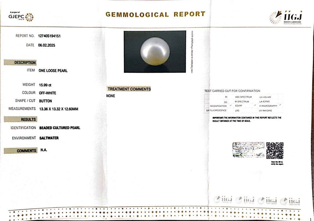 15.99/CT South Sea Pearl with Govt. Lab Certificate-1550