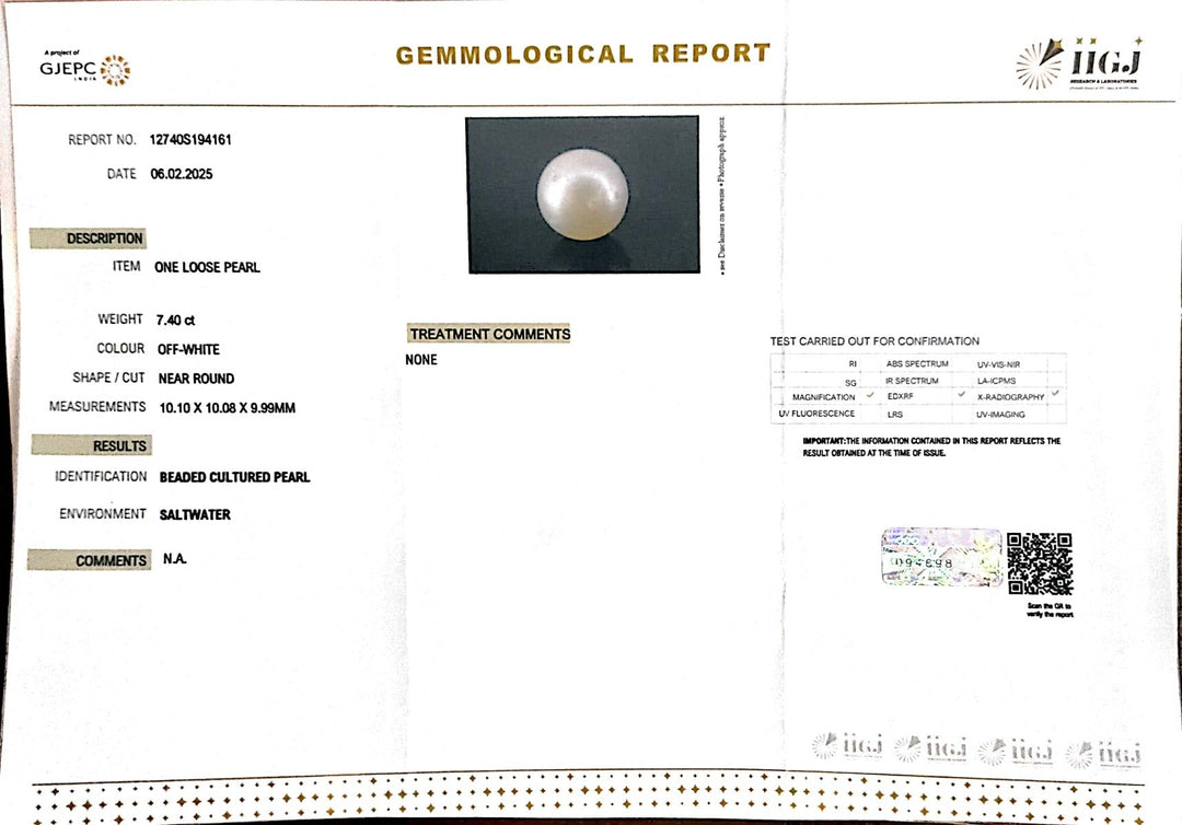 7.40/CT South Sea Pearl with Govt. Lab Certificate-1550
