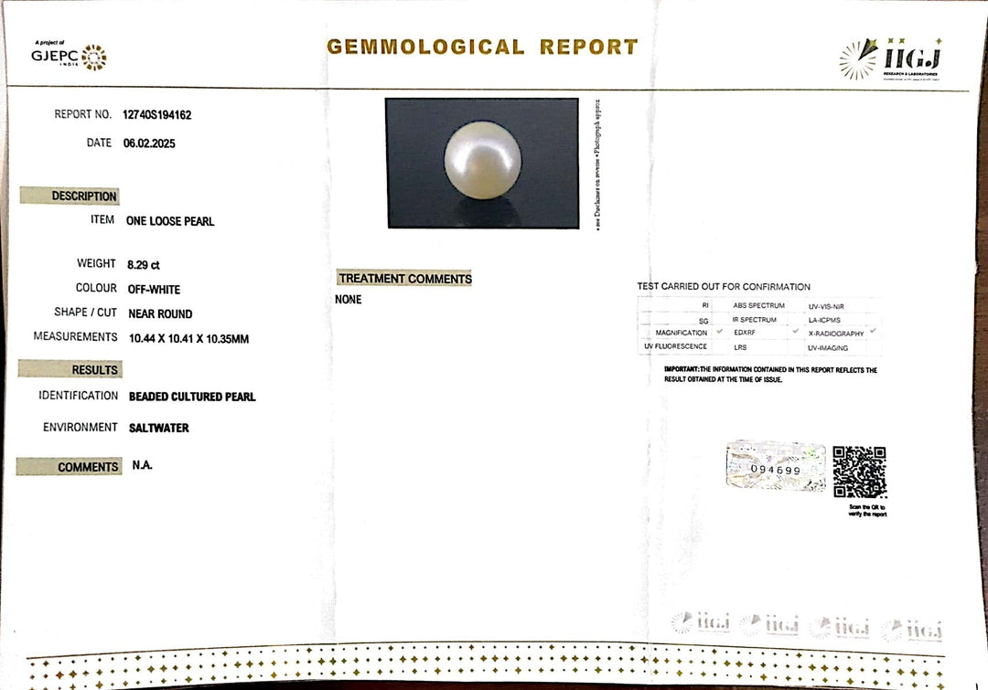 8.29/CT South Sea Pearl with Govt. Lab Certificate-1550