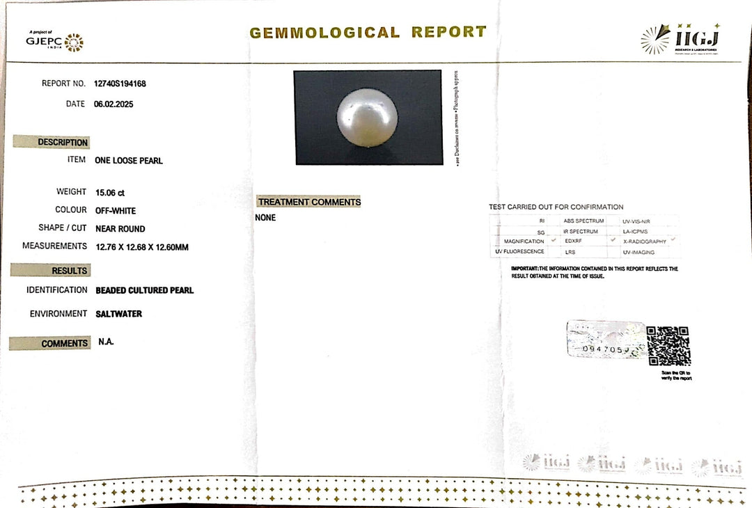 15.06/CT South Sea Pearl with Govt. Lab Certificate-1550
