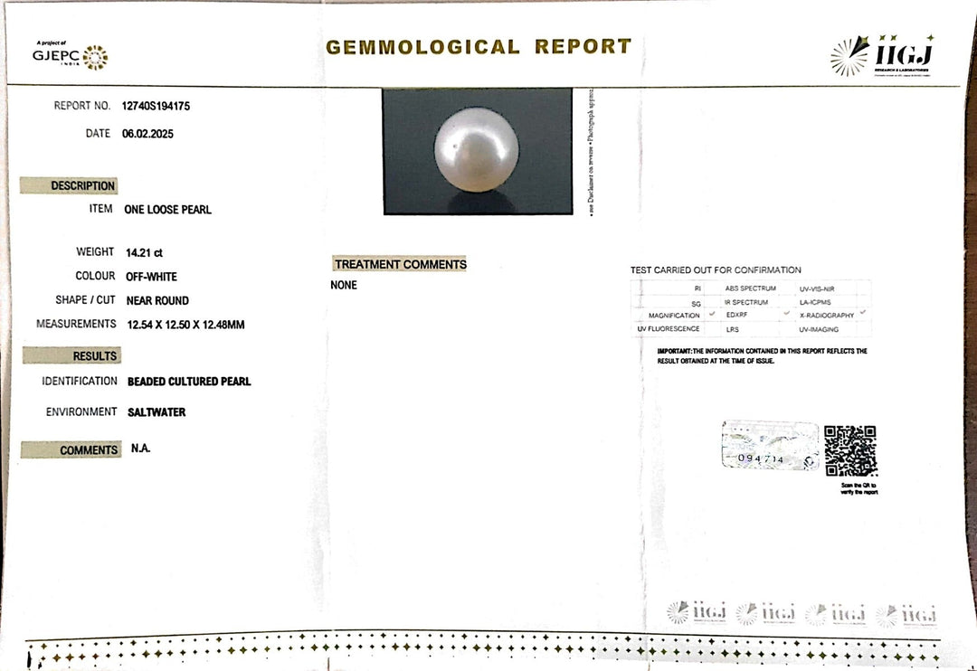 14.21/CT South Sea Pearl with Govt. Lab Certificate-1550