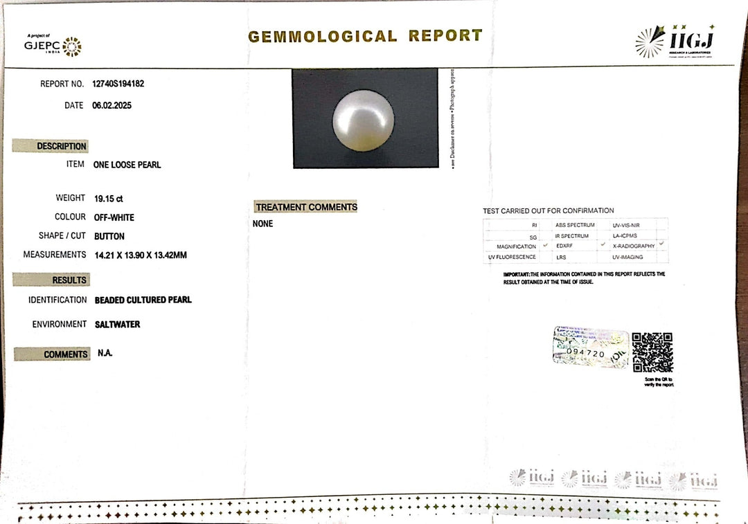 19.15/CT South Sea Pearl with Govt. Lab Certificate-1550