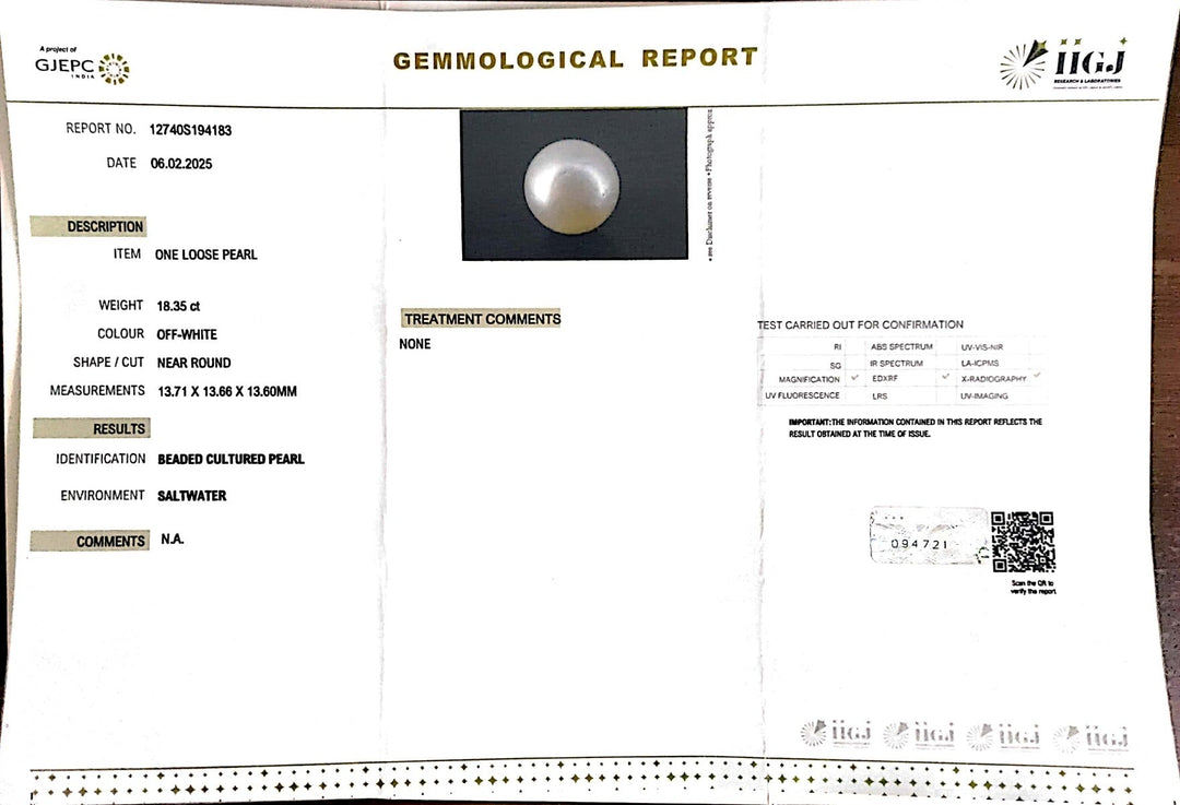 18.35/CT South Sea Pearl with Govt. Lab Certificate-1550