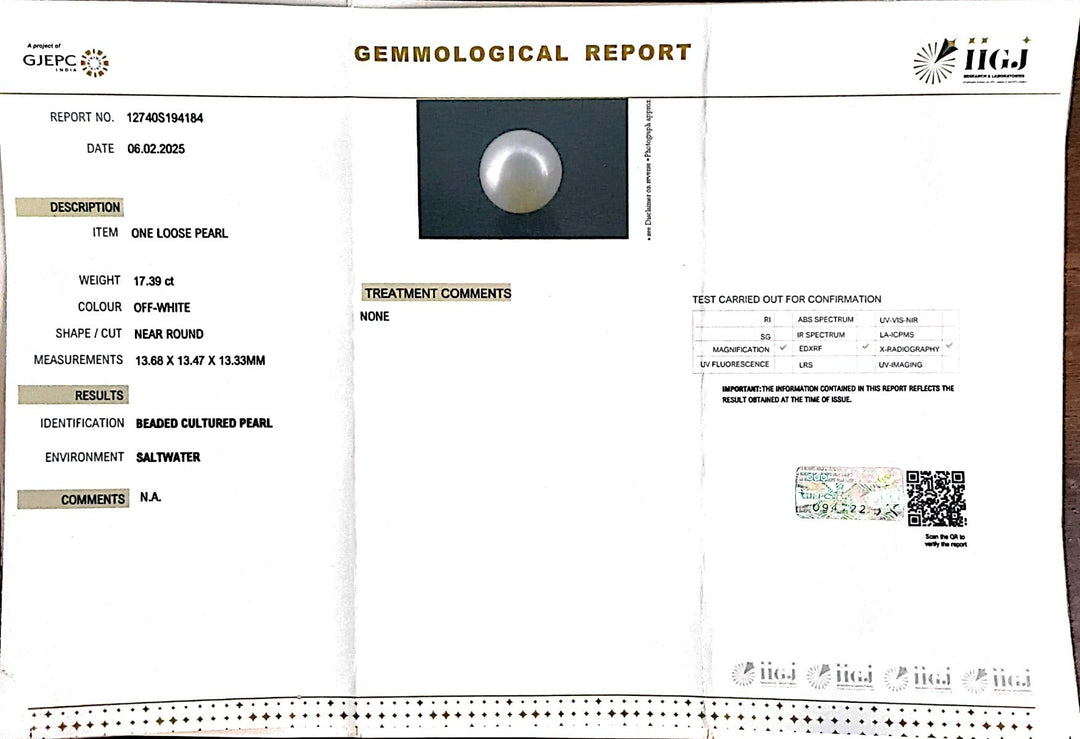 17.39/CT South Sea Pearl with Govt. Lab Certificate-1550