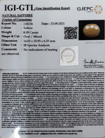 Load image into Gallery viewer, 8.59/CT Natural Yellow Sapphire with Govt Lab Certificate-(1221)