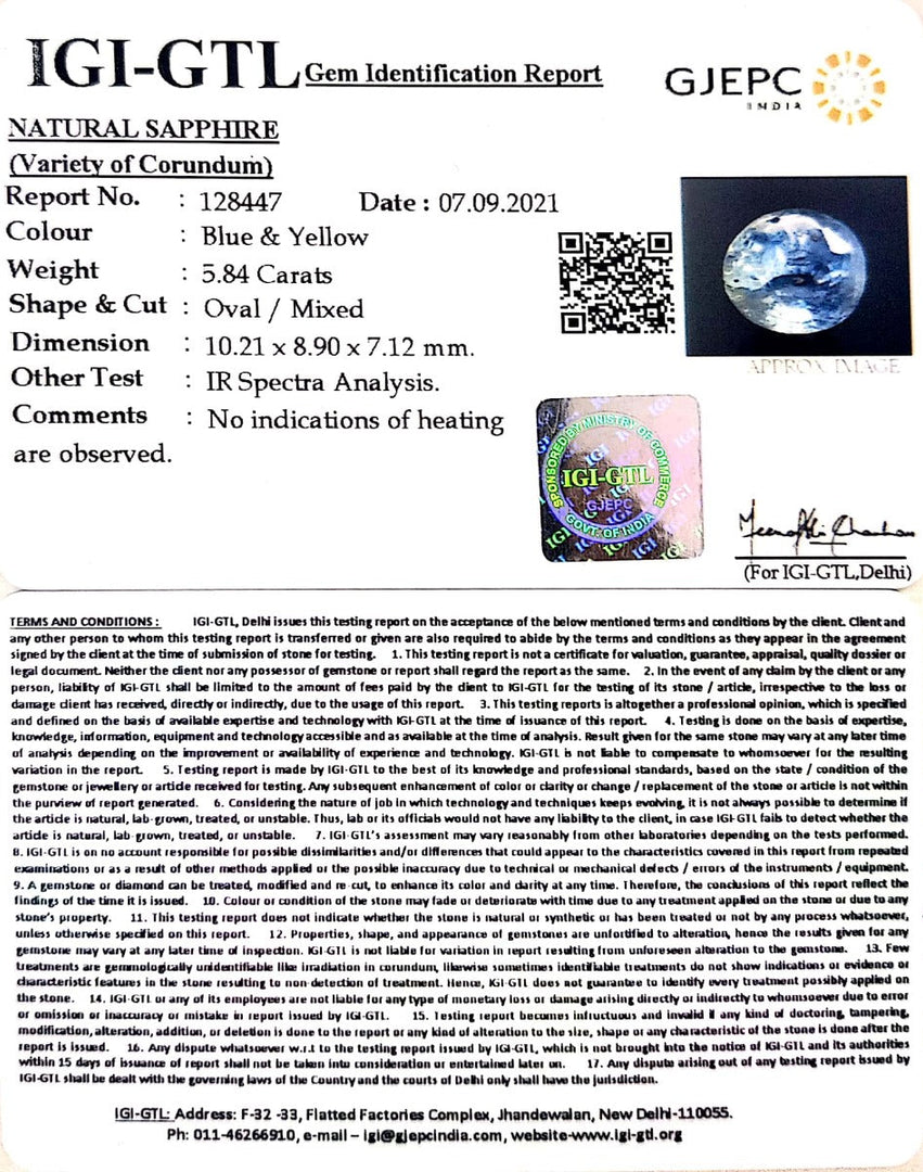 5.43/CT Natural Blue Sapphire with Govt Lab Certificate-BLUSA9U