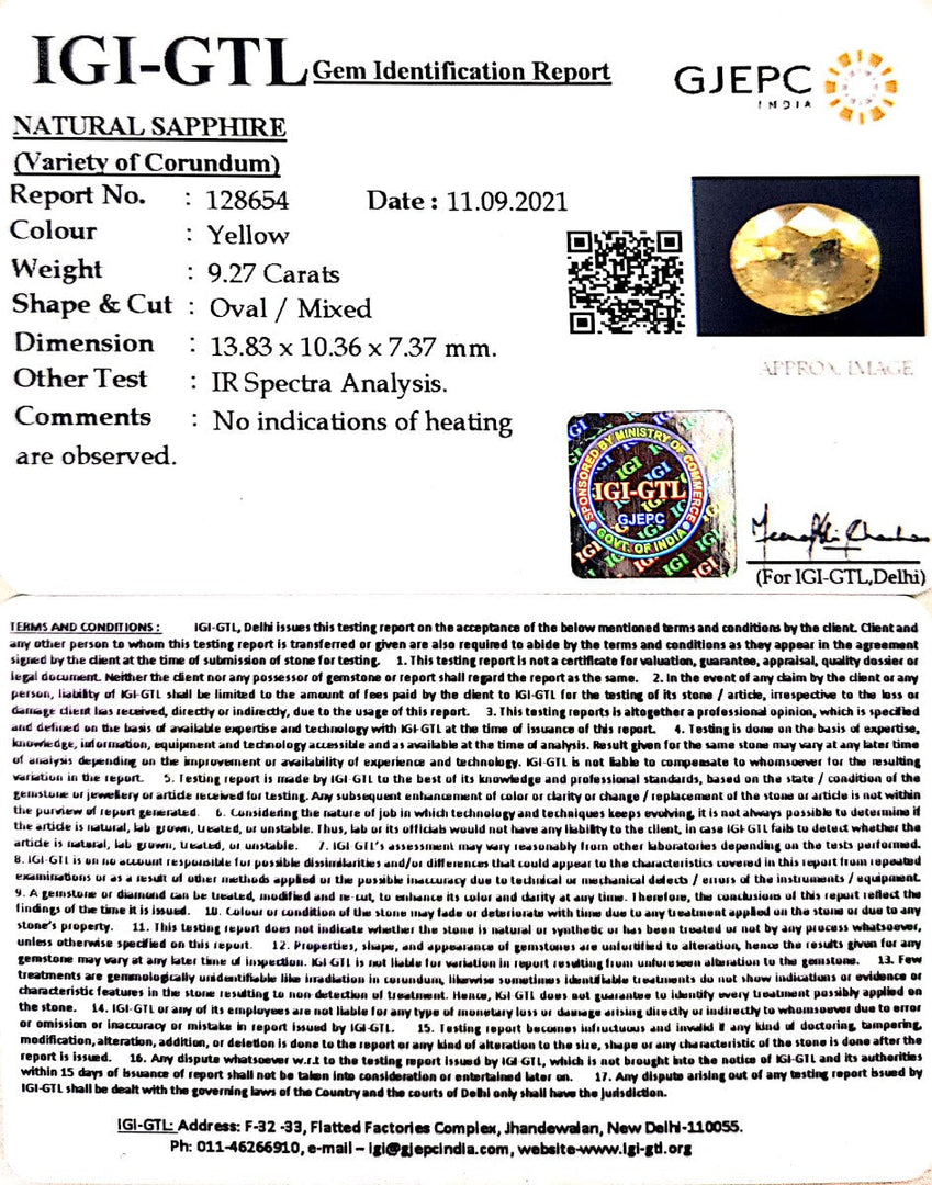 9.27 Carat Natural Ceylonese Pukhraj with Govt Lab Certificate-(12210)