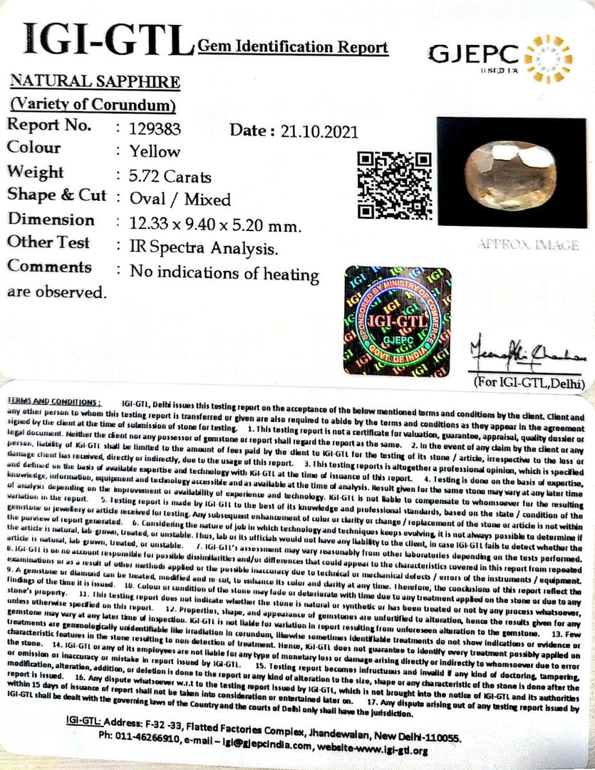5.72/CT Natural Ceylonese Pukhraj with Govt Lab Certificate-6771
