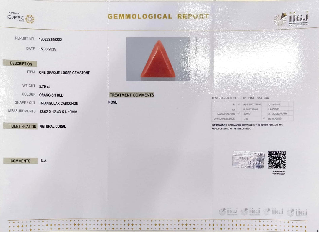 5.79/CT Natural Red Coral With Govt. Lab Certificate