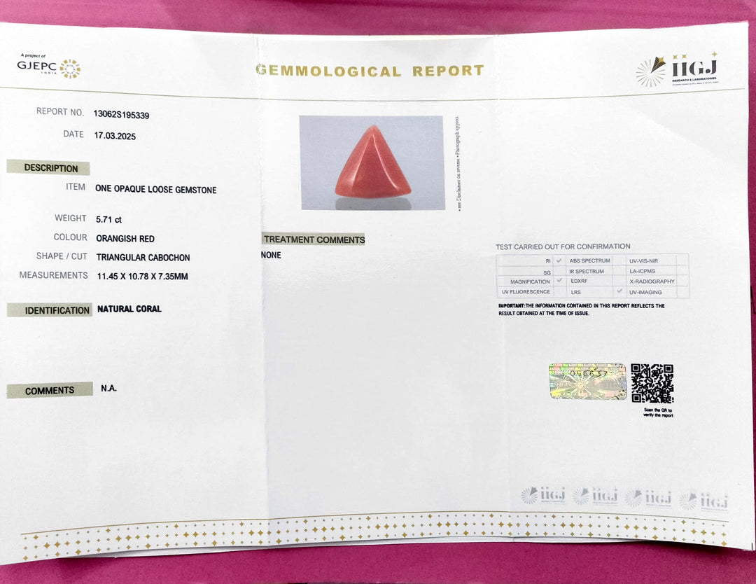 5.71/CT Natural Red Coral With Govt. Lab Certificate