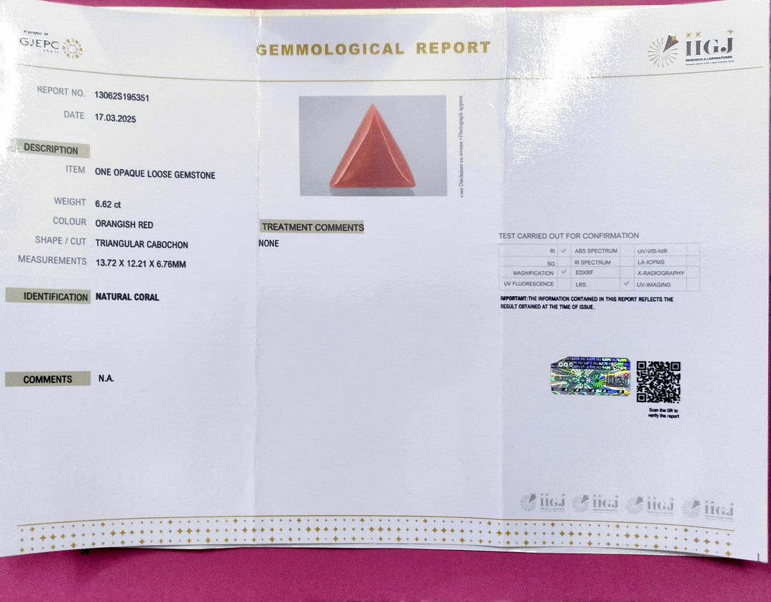 6.62/CT Natural Red Coral With Govt. Lab Certificate