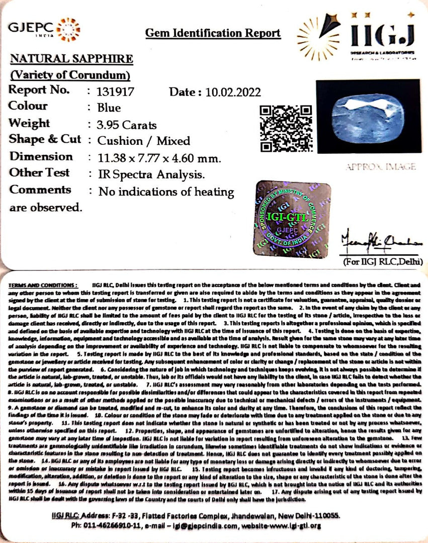 4.38 Ratti Natural blue sapphire with Govt. Lab Certificate (6771)