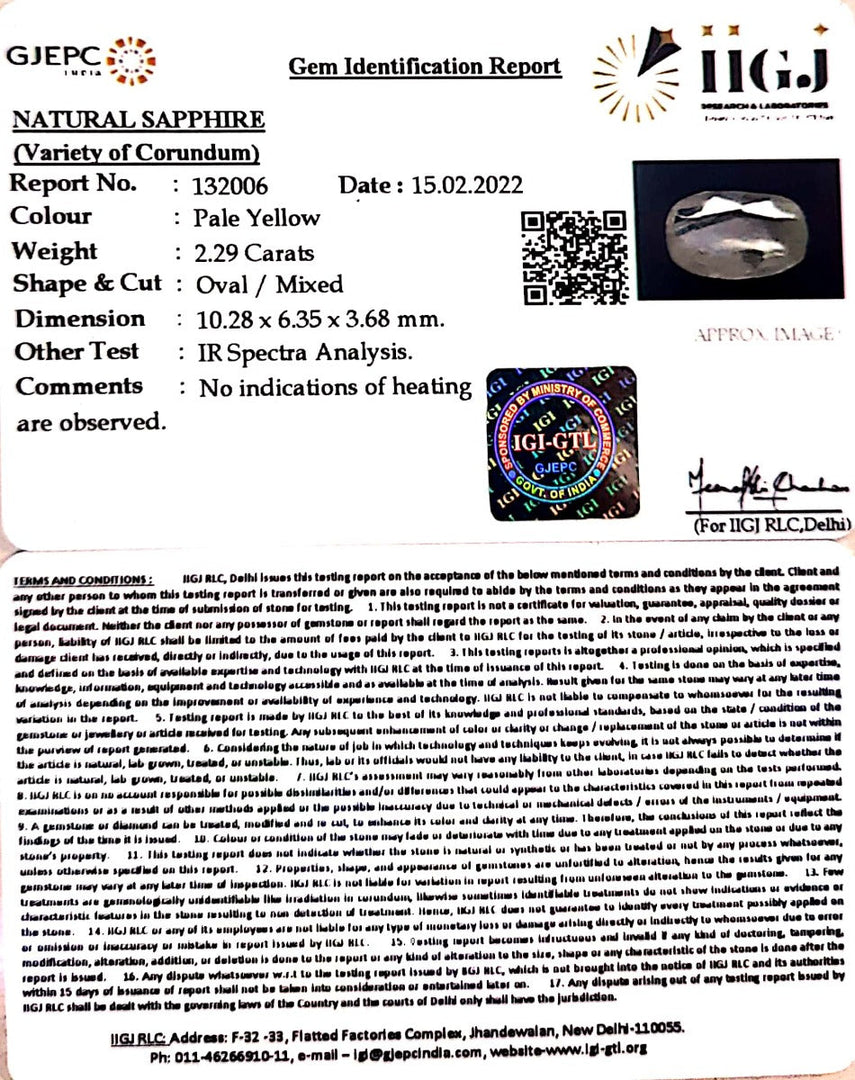 2.54 Ratti Natural White Sapphire with Govt Lab Certificate - (8991)