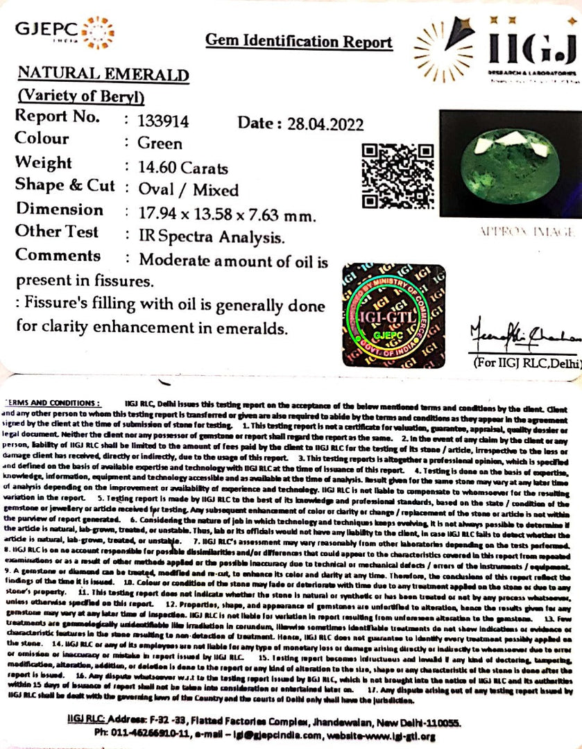 16.20 Ratti Natural Panna Stone with Govt. Lab Certified (3441)