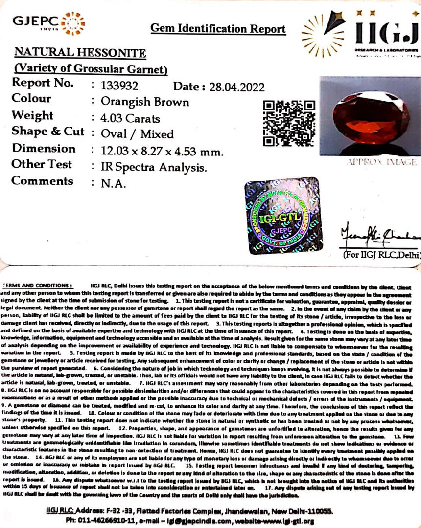 4.03/CT Natural Govt. Lab Certified Ceylonese Gomed-1221