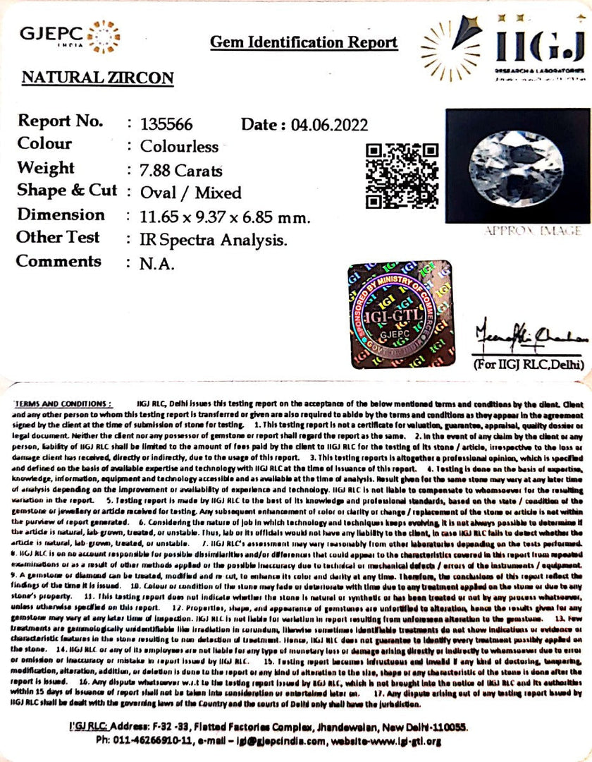 7.88/CT Natural Zircon With Govt. Lab certificate-3441