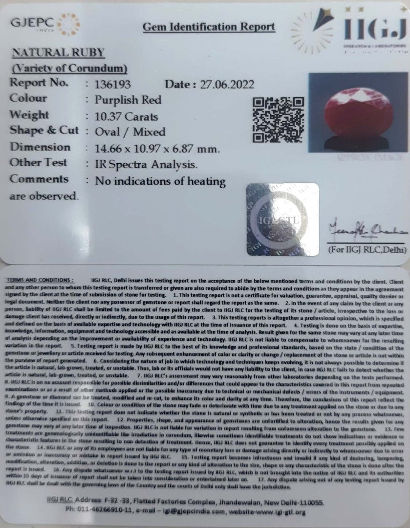 10.37/CT Natural Neo Burma Ruby with Govt. Lab Certificate-(3441)