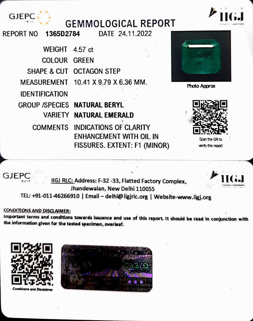4.87/CT Natural Panna Stone with Govt. Lab Certificate (45510)